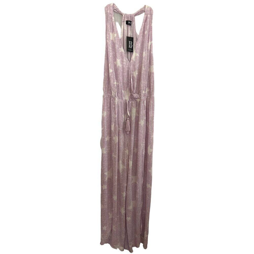 Blue B Collection Lavender Star Print Jumpsuit L Boho Style Tassel Tie Detail